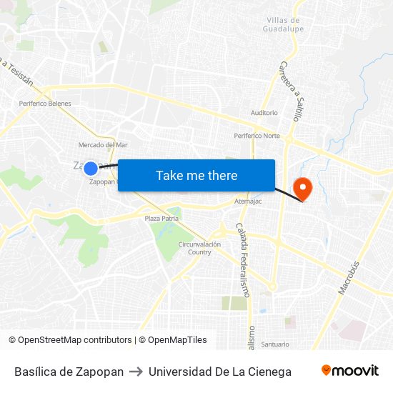 Basílica de Zapopan to Universidad De La Cienega map