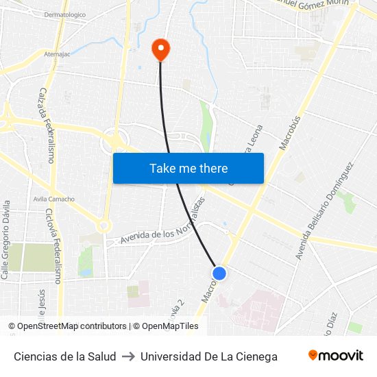 Ciencias de la Salud to Universidad De La Cienega map