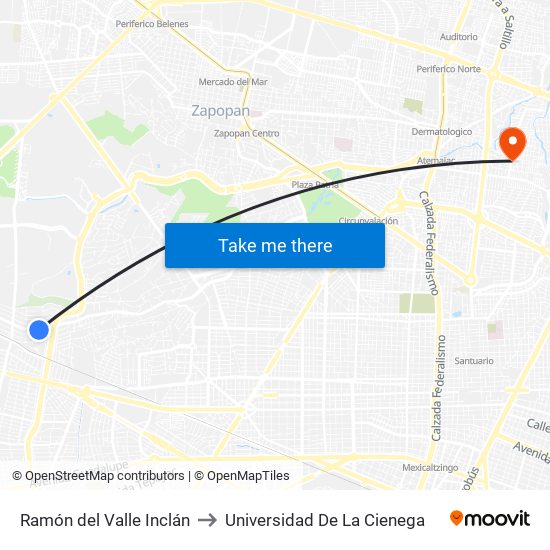 Ramón del Valle Inclán to Universidad De La Cienega map