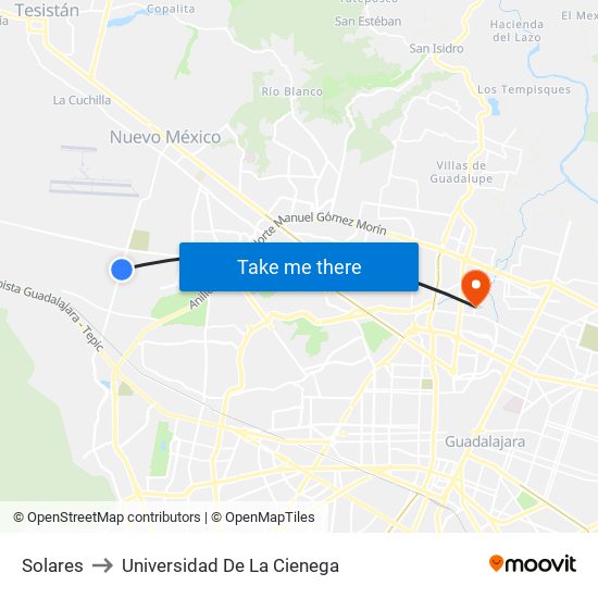 Solares to Universidad De La Cienega map