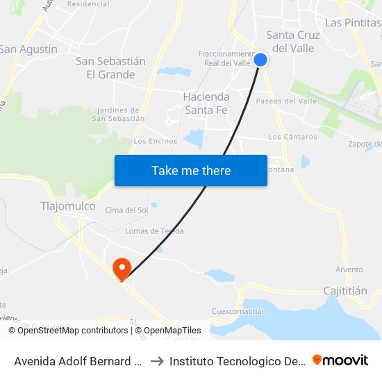 Avenida Adolf Bernard Horn Junior to Instituto Tecnologico De Tlajomulco map