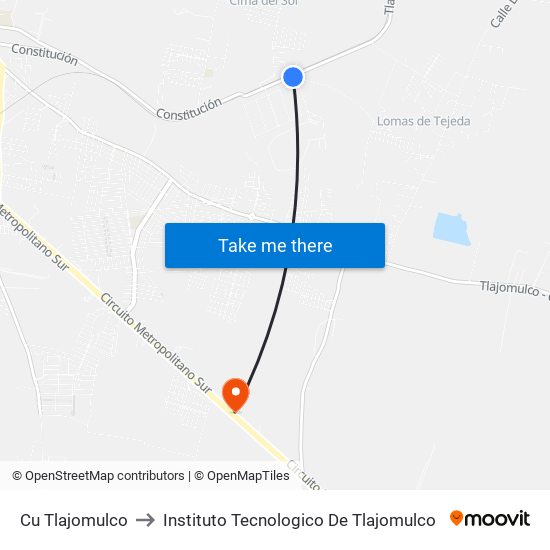 Cu Tlajomulco to Instituto Tecnologico De Tlajomulco map