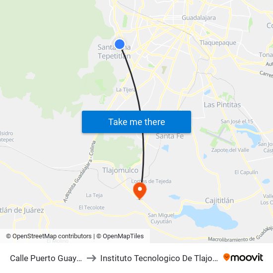 Calle Puerto Guaymas to Instituto Tecnologico De Tlajomulco map