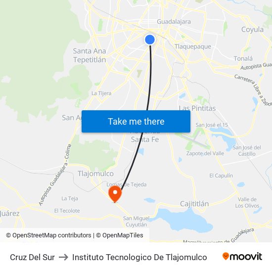 Cruz Del Sur to Instituto Tecnologico De Tlajomulco map