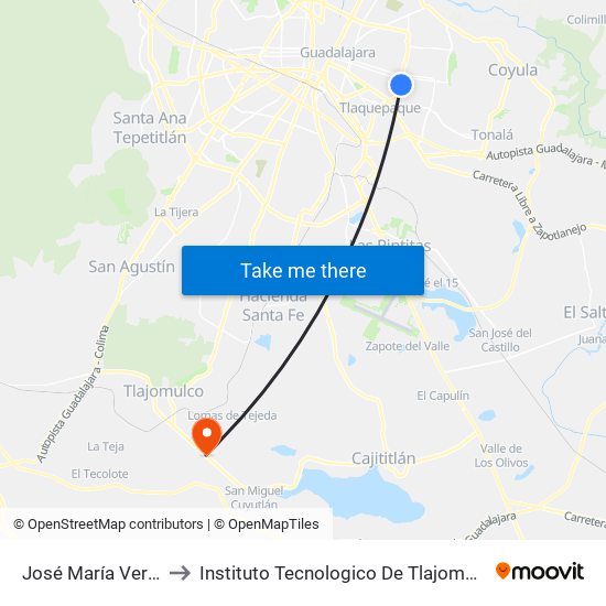 José María Verea to Instituto Tecnologico De Tlajomulco map