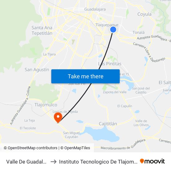 Valle De Guadalupe to Instituto Tecnologico De Tlajomulco map