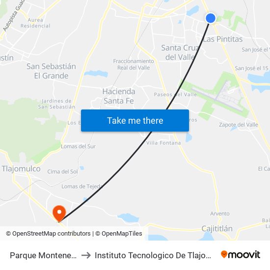 Parque Montenegro to Instituto Tecnologico De Tlajomulco map