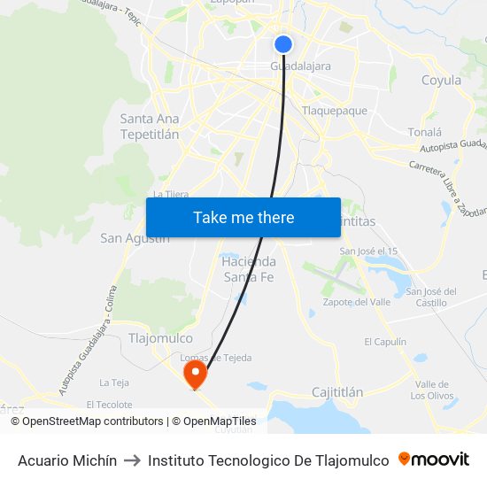 Acuario Michín to Instituto Tecnologico De Tlajomulco map