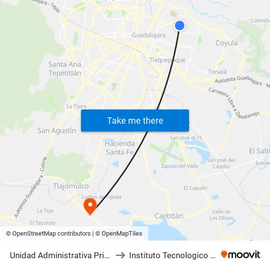 Unidad Administrativa Prisciliano Sánchez to Instituto Tecnologico De Tlajomulco map