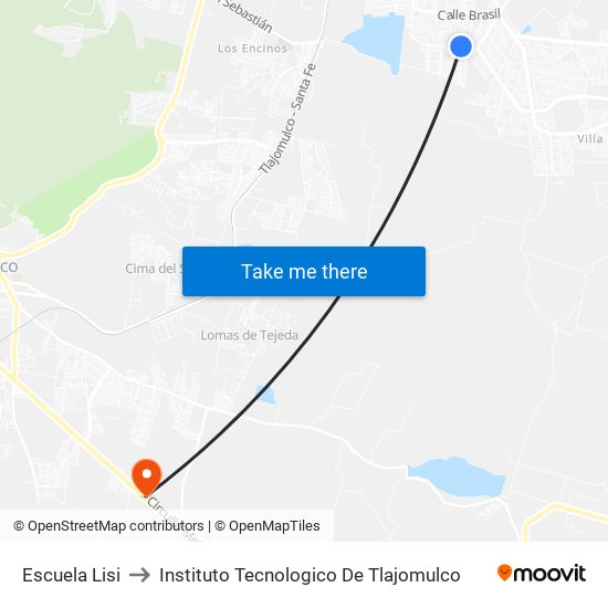 Escuela Lisi to Instituto Tecnologico De Tlajomulco map