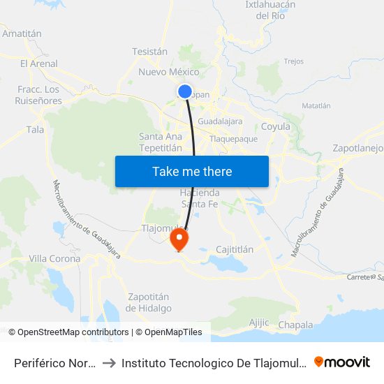 Periférico Norte to Instituto Tecnologico De Tlajomulco map