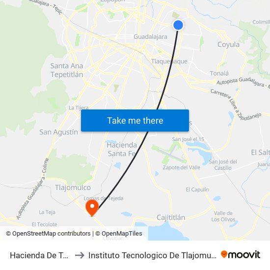 Hacienda De Tala to Instituto Tecnologico De Tlajomulco map