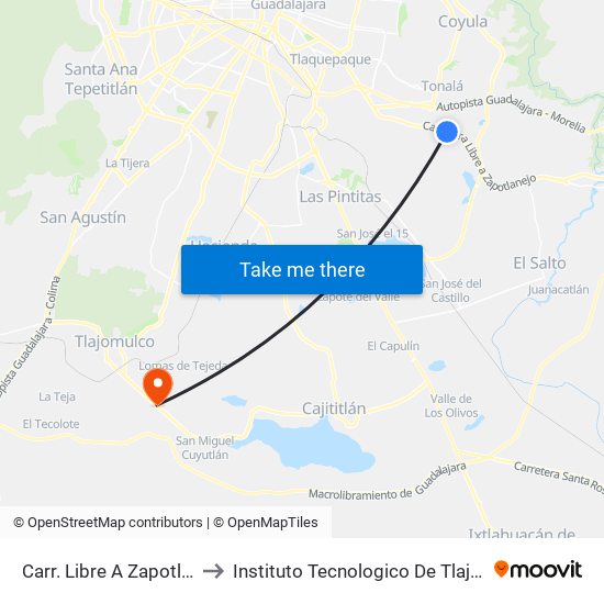 Carr. Libre A Zapotlanejo to Instituto Tecnologico De Tlajomulco map