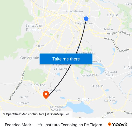 Federico Medrano to Instituto Tecnologico De Tlajomulco map