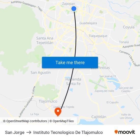 San Jorge to Instituto Tecnologico De Tlajomulco map