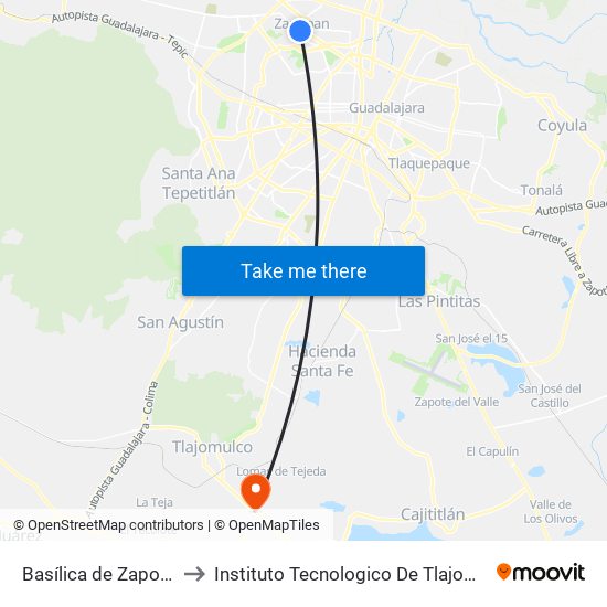 Basílica de Zapopan to Instituto Tecnologico De Tlajomulco map