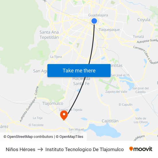 Niños Héroes to Instituto Tecnologico De Tlajomulco map