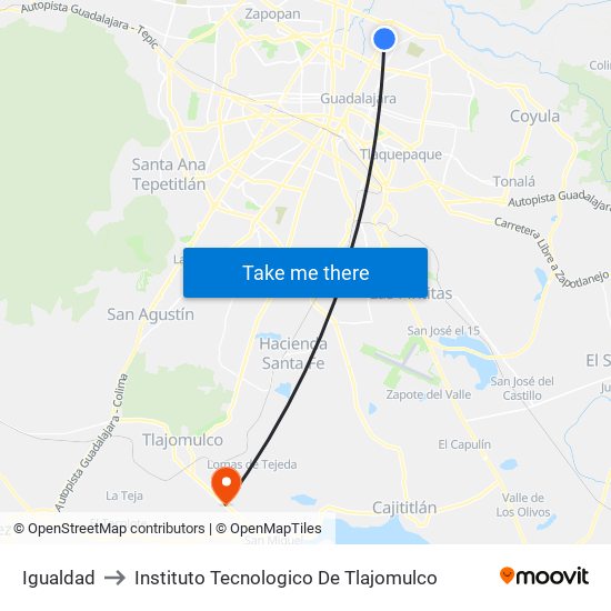 Igualdad to Instituto Tecnologico De Tlajomulco map