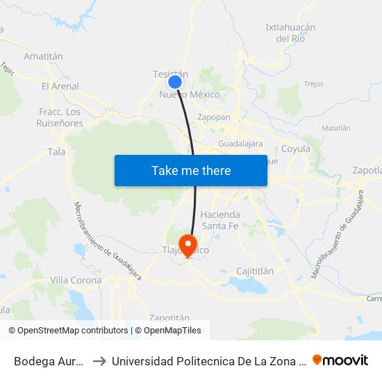 Bodega Aurrera Parques to Universidad Politecnica De La Zona Metropolitana De Guadalajara map
