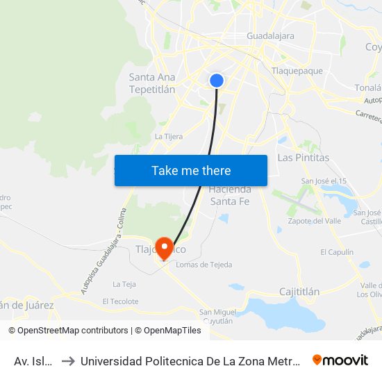 Av. Isla Raza to Universidad Politecnica De La Zona Metropolitana De Guadalajara map
