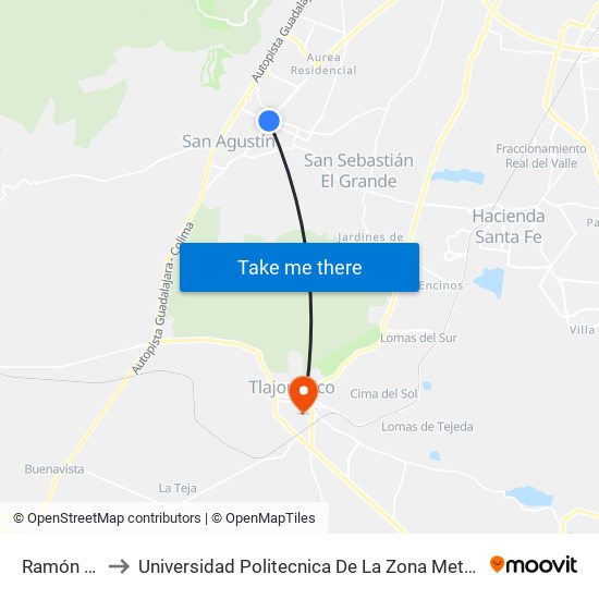 Ramón Corona to Universidad Politecnica De La Zona Metropolitana De Guadalajara map