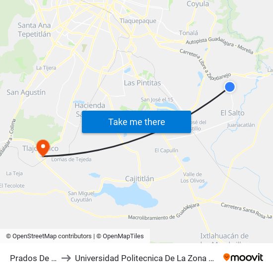 Prados De La Cañada to Universidad Politecnica De La Zona Metropolitana De Guadalajara map