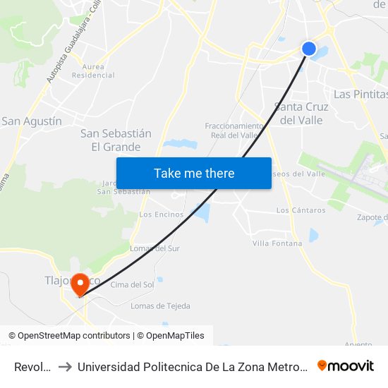 Revolución to Universidad Politecnica De La Zona Metropolitana De Guadalajara map