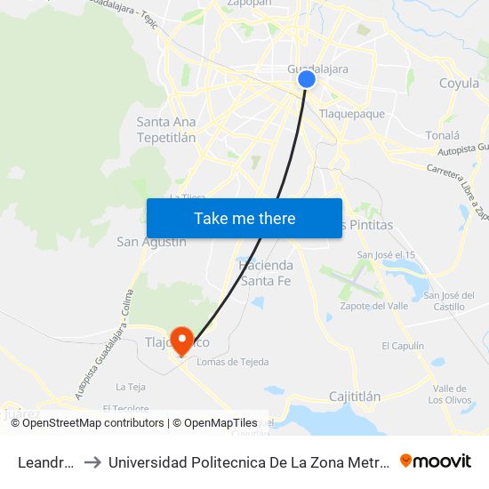 Leandro Valle to Universidad Politecnica De La Zona Metropolitana De Guadalajara map