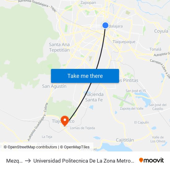 Mezquitán to Universidad Politecnica De La Zona Metropolitana De Guadalajara map