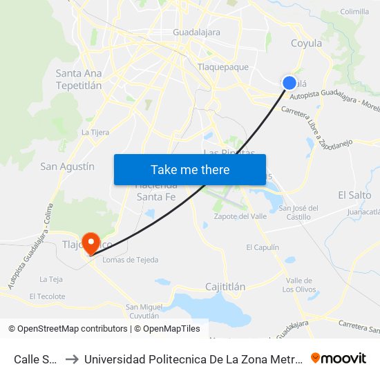 Calle Soledad to Universidad Politecnica De La Zona Metropolitana De Guadalajara map