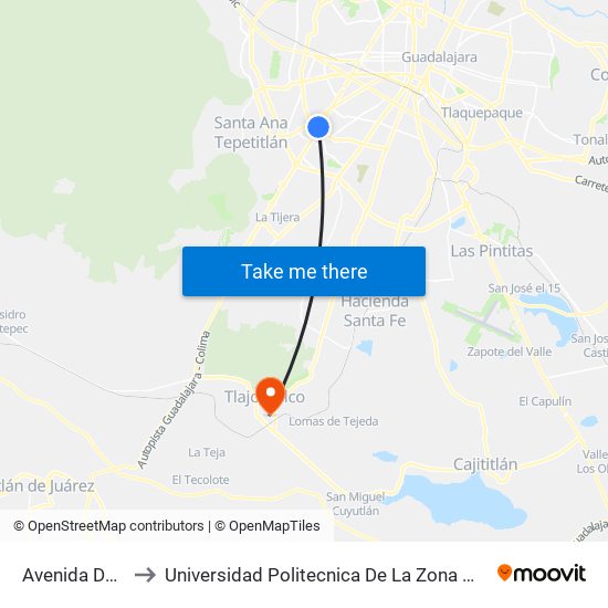 Avenida De La Calma to Universidad Politecnica De La Zona Metropolitana De Guadalajara map