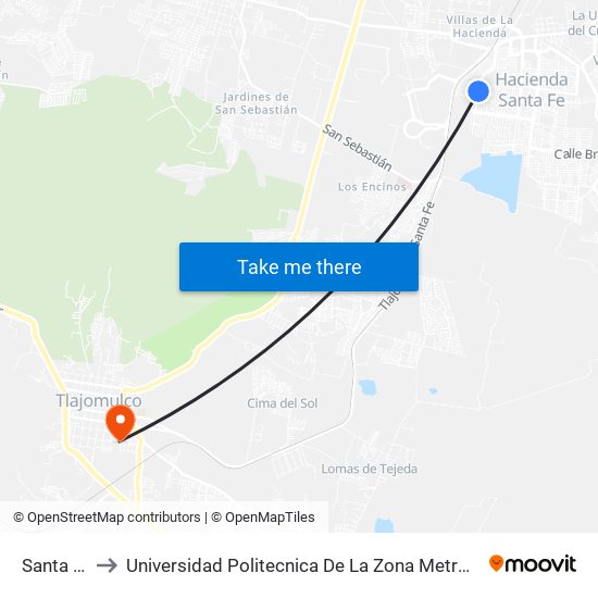 Santa Isabel to Universidad Politecnica De La Zona Metropolitana De Guadalajara map