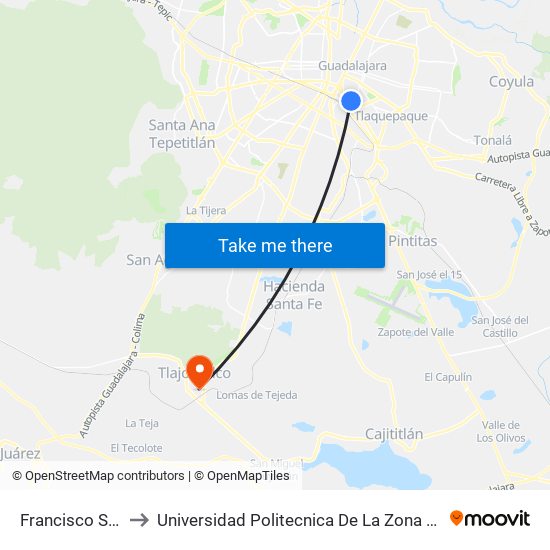 Francisco Silva Romero to Universidad Politecnica De La Zona Metropolitana De Guadalajara map