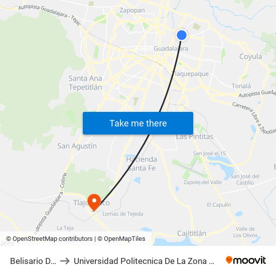 Belisario Domínguez to Universidad Politecnica De La Zona Metropolitana De Guadalajara map