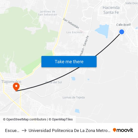 Escuela Lisi to Universidad Politecnica De La Zona Metropolitana De Guadalajara map