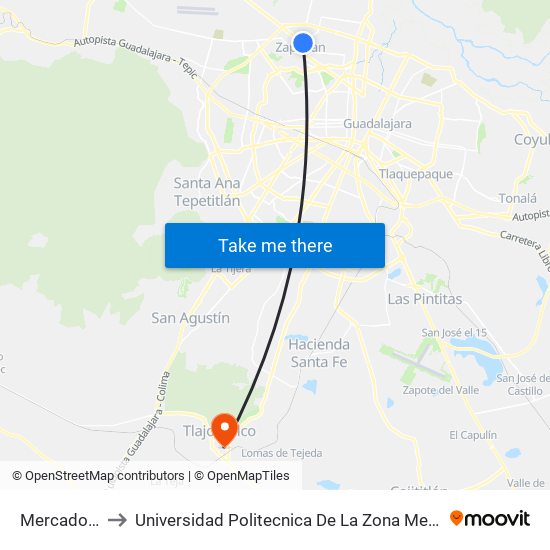 Mercado del Mar to Universidad Politecnica De La Zona Metropolitana De Guadalajara map