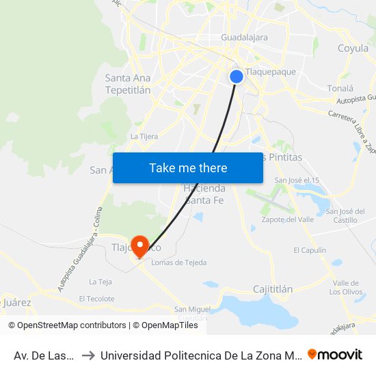 Av. De Las Góndolas to Universidad Politecnica De La Zona Metropolitana De Guadalajara map