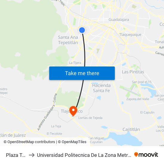 Plaza Tepeyac to Universidad Politecnica De La Zona Metropolitana De Guadalajara map