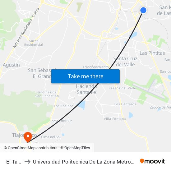 El Tapatío to Universidad Politecnica De La Zona Metropolitana De Guadalajara map