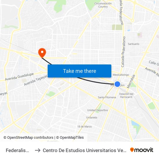 Federalismo Sur to Centro De Estudios Universitarios Veracruz Vallarta map
