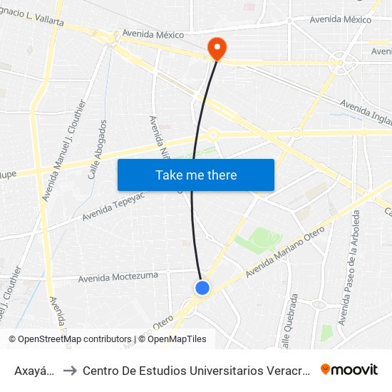 Axayácatl to Centro De Estudios Universitarios Veracruz Vallarta map