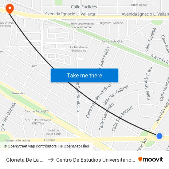 Glorieta De La Estampida to Centro De Estudios Universitarios Veracruz Vallarta map