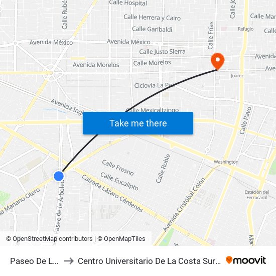 Paseo de la Arboleda to Centro Universitario De La Costa Sur Sede San Patricio Melaque map