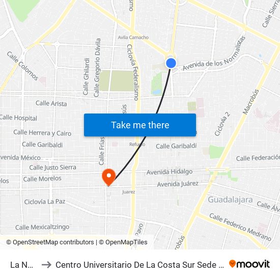 La Normal to Centro Universitario De La Costa Sur Sede San Patricio Melaque map