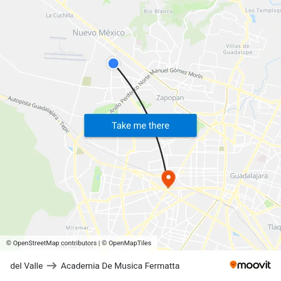 del Valle to Academia De Musica Fermatta map