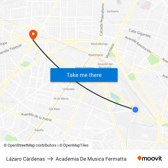 Lázaro Cárdenas to Academia De Musica Fermatta map