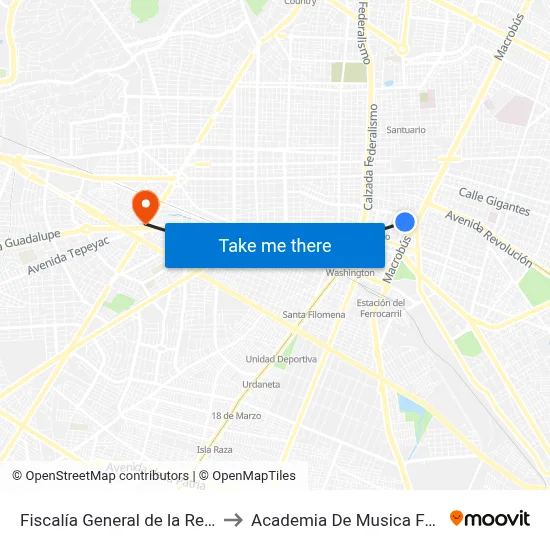 Fiscalía General de la República to Academia De Musica Fermatta map