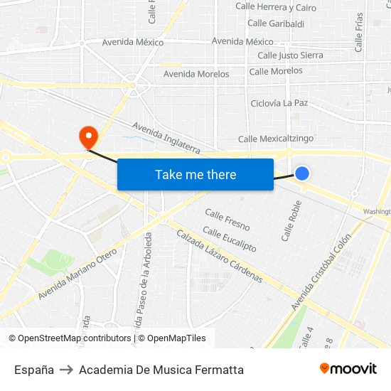 España to Academia De Musica Fermatta map