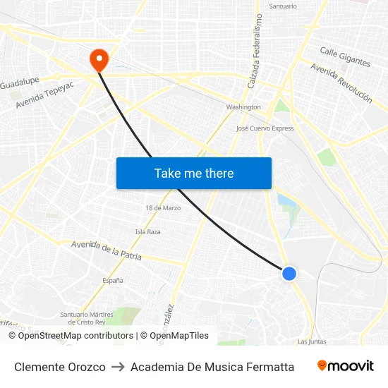 Clemente Orozco to Academia De Musica Fermatta map