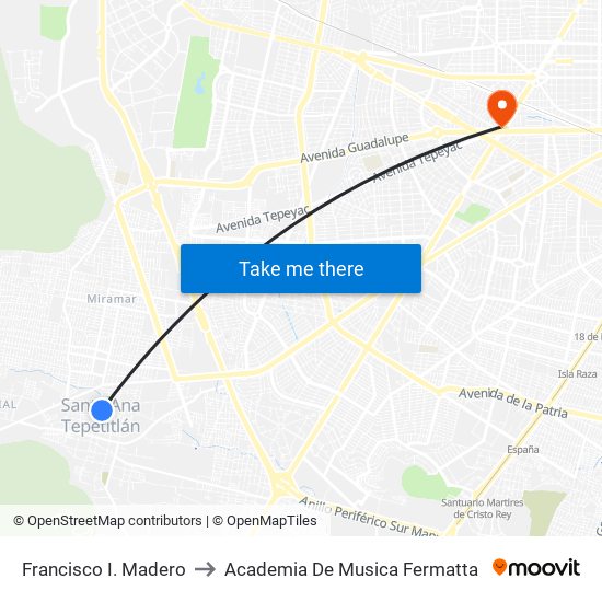Francisco I. Madero to Academia De Musica Fermatta map